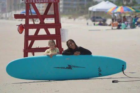 Posing at the lifeguard stand